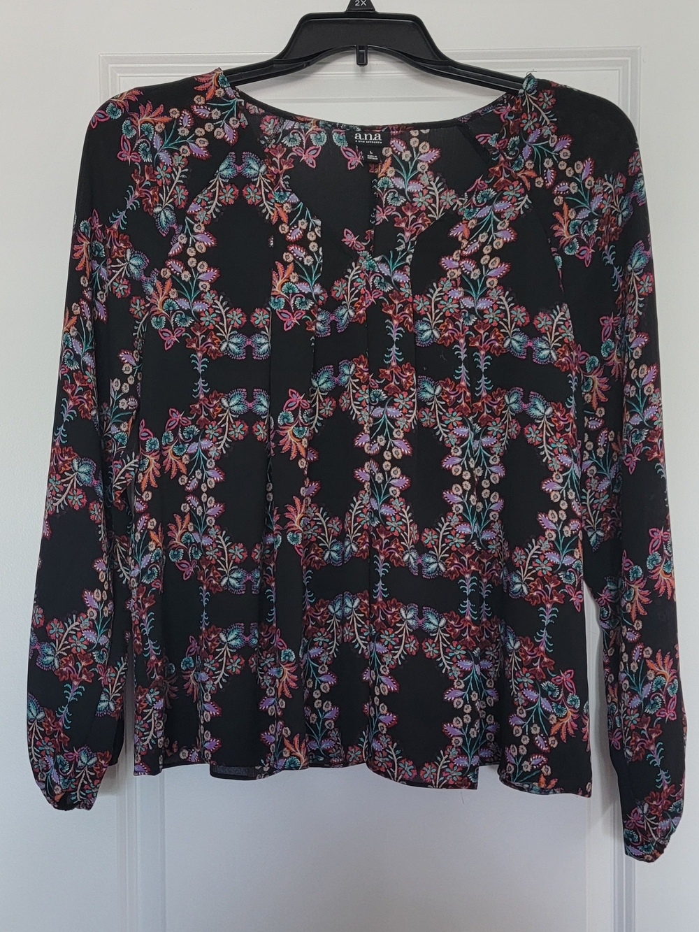 a.n.a Black Floral Print Long Sleeve Blouse